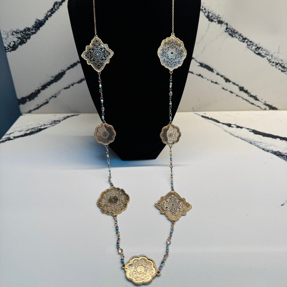 Pierre Lang PL Filigree Gold Tone Medallion Long Necklace
